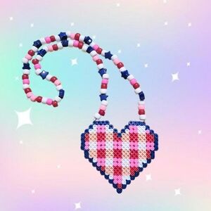 Red Gingham Heart Kandi Necklace